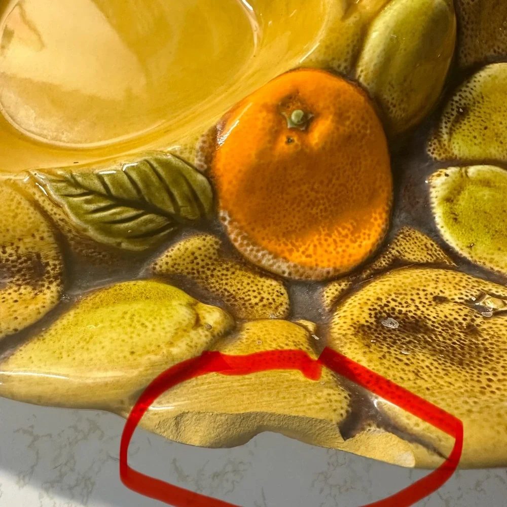 Vintage Mid-Century Modern Glazed Ceramic Divided Serving Tray 3D Fruit Motif